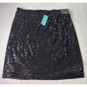 Maurices NWT Black Sequin Skirt Small High Rise Mini A-Line Party Glam‎